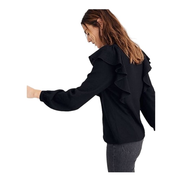 Madewell Black Ruffle Long Sleeve Top Women’s Size M - Picture 2 of 8